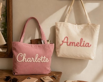 Sac fourre-tout personnalisé, cadeau pour demoiselles d'honneur, sac fourre-tout en toile brodée avec initiales, cadeau pour enterrement de vie de jeune fille, cadeau personnalisé, cadeau pour fête prénuptiale