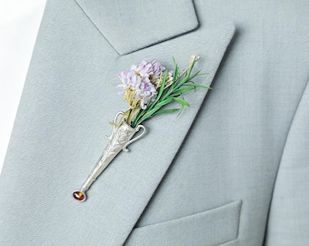 Blombukettbrosch, personlig blombrosch, brudgummens brosch, bröllopsbrosch, kavajnål, herrbrosch, best manbrosch, present till honom