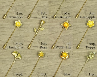 Birth Month Flower Brooch, Flower Stick Pin, Vintage Brooch, Bridesmaid Brooch, Wedding Brooch, Birthday Gift for Her, Teacher Gift