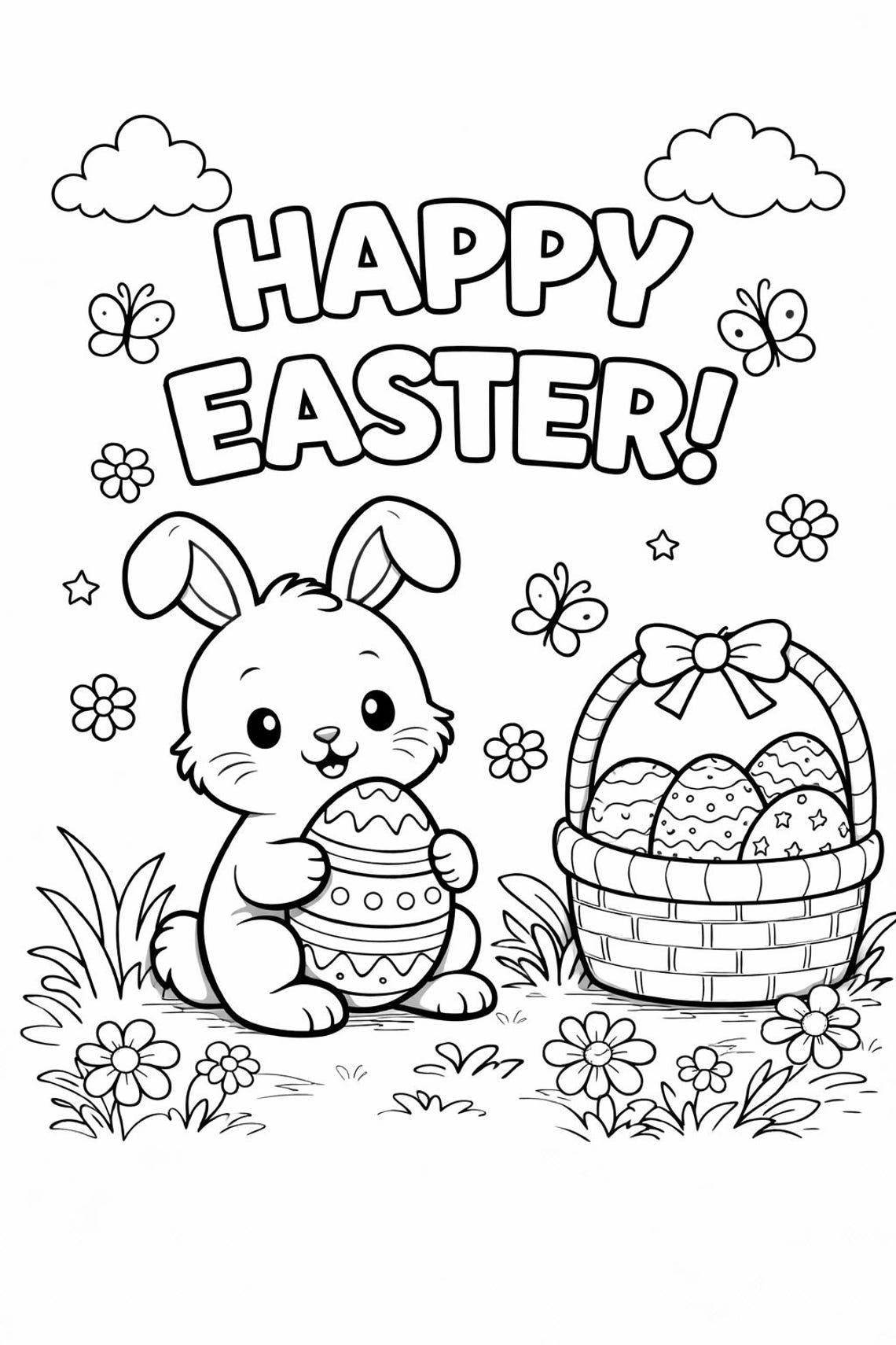 Easter Bunny Coloring Pages for Kids (digital Download) - Etsy