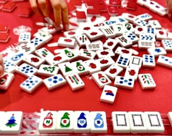 Winter and Christmas Themed American  Mahjong Bundled Set - Custom Tiles, Mat, Dice, Racks, Bags
