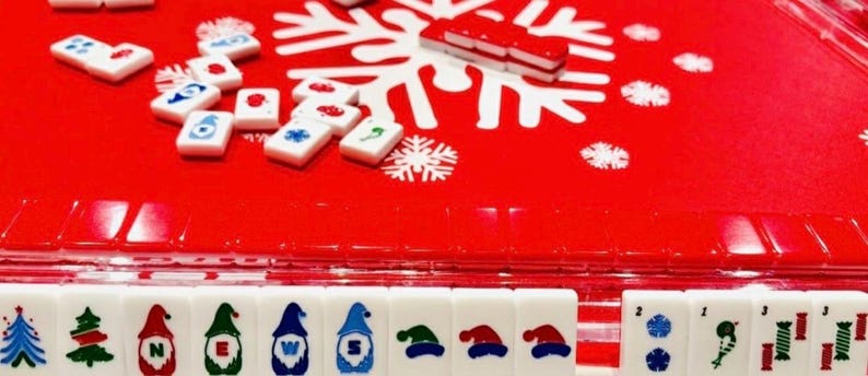 Festival of Trees Winter/Christmas American Mahjong tile set and matching mat