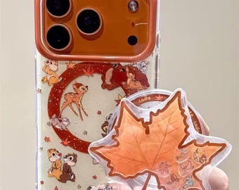 Autumn Bambi Deer MagSafe-skal - Höstskogsvän med vingligt stativ - För iPhone 17 16 15 14 13 Pro Max - Mjukt silikonskal som stöter emot stötar