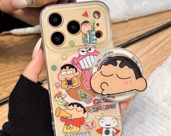 Magnetiskt skal med Shin-chan-motiv och kritor - Roligt tecknat ansikte - Kawaii Anime-design - För iPhone 17 16 15 14 13 Pro Max