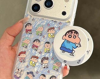 Handmålat Shin-chan MagSafe-skal med krita - iPhone 17 Pro Max-skal - iPhone 17 Pro-skal - iPhone 17-skal - Unikt tecknat magnetiskt stativ