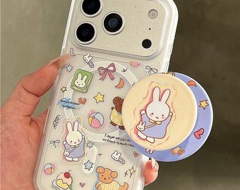Miffy med blomma MagSafe-skal - Matt silikon som känns som en hud - iPhone 17 Pro Max-skal - iPhone 17 Pro-skal - iPhone 17-skal - Magnetiskt stativ