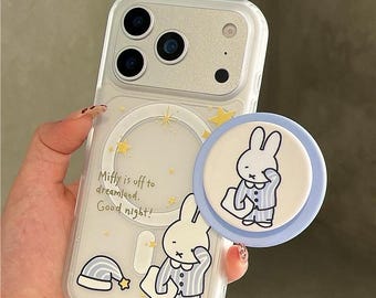Pyjama Miffy MagSafe-skal - Matt silikon som känns som en hud - Miffy magnetiskt stativ - iPhone 17 Pro Max-skal - iPhone 17 Pro-skal - iPhone 17-skal