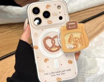 iPhone 17 Pretzel Bread Oil Painting Magnetic Phone Case - Carb Lover Design - For iPhone 16 15 14 13 Pro Max - 2-in-1 Silicone Case