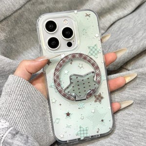 iPhone 17 Mint Green Plaid Polka Dot Magnetic Case - Abstract Oil Painting Stars - Folding Stand Design - For iPhone 17 16 15 14 13 Pro Max
