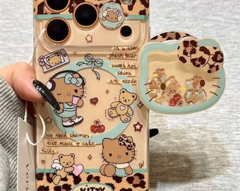 iPhone 17 Leopard Hello Kitty Magnetiskt Mobilskal - 3D Wobbly Stand - För iPhone 16 15 14 13 Pro Max
