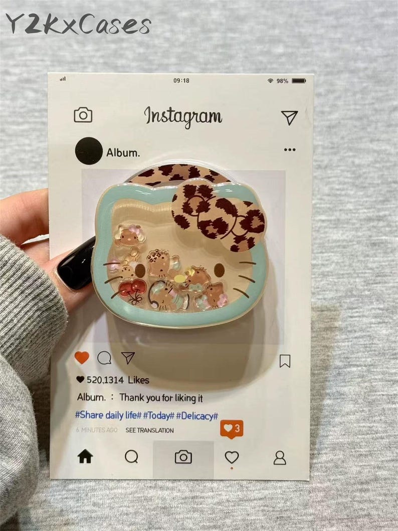 Funda magnética de Hello Kitty con diseño de leopardo para iPhone 17 - Soporte 3D con movimiento - Para iPhone 16, 15, 14 y 13 Pro Max Magnetic Stand