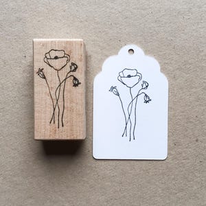 Rubber Stamp "Poppies" - 50x29mm - hand drawn floral stamp with wooden base