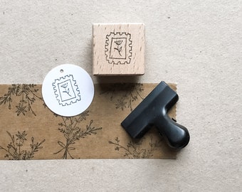 Rubber Stamp "Flower Stamp" - hand drawn stamp with wooden base