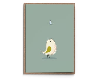 Greeting Card "Baptism Birdie" - Welcome Baby Kid Boy Girl Unisex simplistic modern fresh Bird illustration