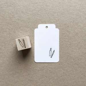 Rubber Stamp "Pen & Pencil" - hand drawn mini stamp with wooden base