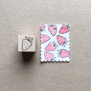 Rubber Stamp "Strawberry" - 17x12mm - hand drawn mini stamp with wooden base