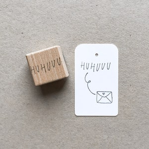 Rubber Stamp "Huhuuu" - 30x10mm hand drawn stamp with wooden base