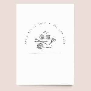 Postcard "Sit and Knit" // recycled paper