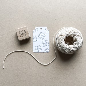 Rubber Stamp "Present" - hand drawn stamp with wooden base