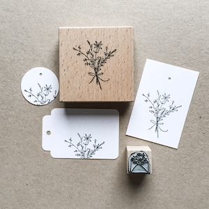 Rubber Stamp Flower Bouquet 37x43mm hand drawn stamp with wooden base image 1