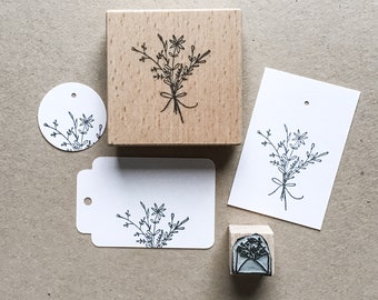 Rubber Stamp "Flower Bouquet" - 37x43mm - hand drawn stamp with wooden base