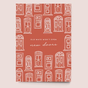 Postcard "Old ways won't open new Doors" // recycled paper drawing new beginnings