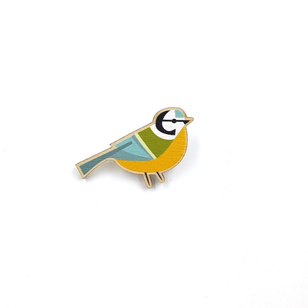 Wooden Pin Badge "Blue Tit" (FSC certified wood)