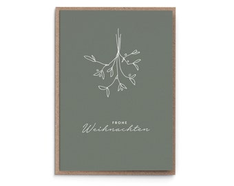 Christmas Card "Frohe Weihnachten" - Card modern green sketch Design Advent mistletoe GERMAN