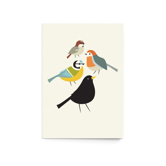 Postcard birds set of 3 Bird Sketch Simplistic | Etsy