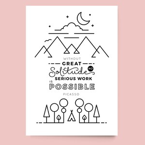Postcard  "Solitude" - white black simplistic modern fresh typography lettering Picasso quote