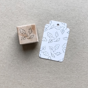 Rubber Stamp "Leaves" - hand drawn stamp with wooden base