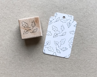 Rubber Stamp "Leaves" - hand drawn stamp with wooden base