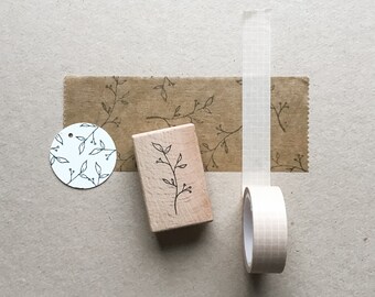 Rubber Stamp "Twine" - 21x35mm - hand drawn floral stamp with wooden base