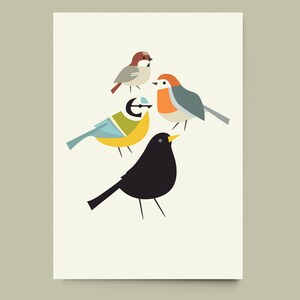 Postkarte "Garden Birds" - Illustration Blackbird Red Robin Blue Tit Sparrow