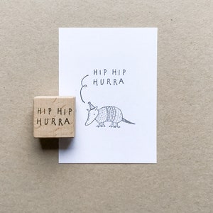 Rubber Stamp Hip Hip Hurra hand drawn stamp with wooden base image 2