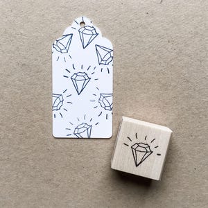 Rubber Stamp "Diamond" - 23x26mm - hand drawn stamp with wooden base