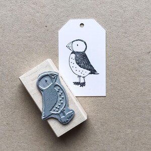 Rubber Stamp "Puffin" - 34x49mm - hand drawn puffin stamp with wooden base