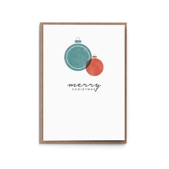 Schlichte Weihnachtskarte "Merry Christmas" - Karte modern frisch Klappkarte Design Weihnachten Advent Baumschmuck