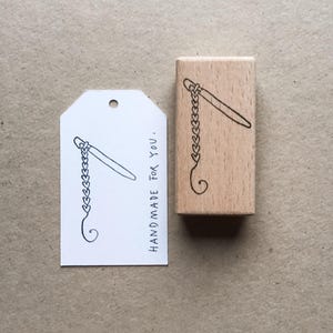 Rubber Stamp "Crochet Love" - 47x28mm - hand drawn floral stamp with wooden base