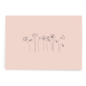 Postcard "Field of Flowers" - Set of 3 - poppies drawing universal