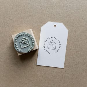 Rubber Stamp "Happy Package" - 30x30mm - hand drawn stamp with wooden base