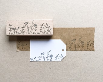 Rubber Stamp "Flower Meadow" - 89x30mm - hand drawn stamp with wooden base