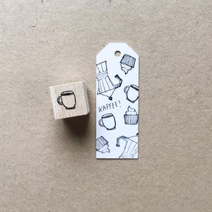 Rubber Stamp "Mug" - hand drawn mini stamp with wooden base
