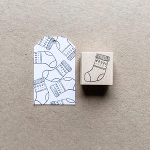 Rubber Stamp "Christmas Sock"" - 27x28mm - hand drawn tree stamp with wooden base