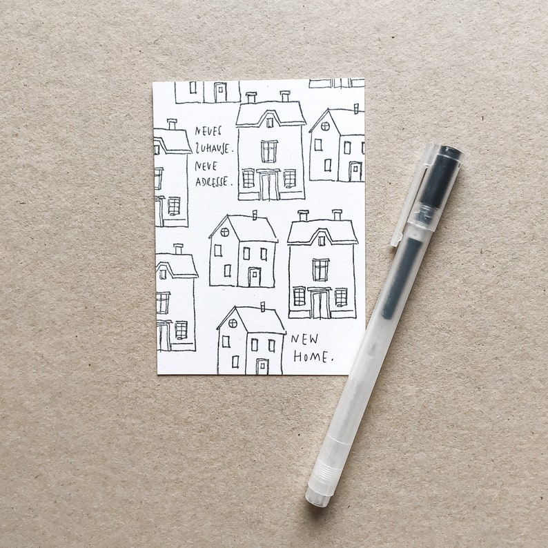 Rubber Stamp Medium House 27x30mm hand drawn house stamp with wooden base image 2