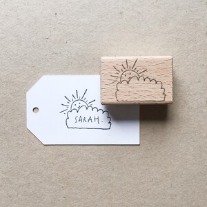 Rubber Stamp "Hello Sunshine" - 29x44mm - hand drawn stamp with wooden base