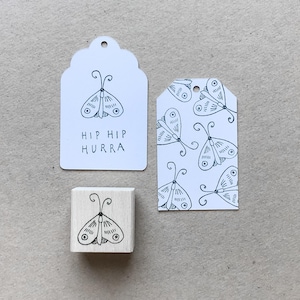 Rubber Stamp "Butterfly 02" - 25x29mm - hand drawn stamp with wooden base