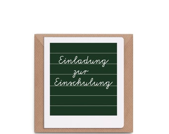 Invitation "First Day at School" - green white simplistic modern fresh Blackboard style German