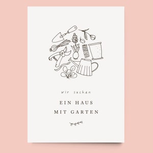 Postcard "We are looking for a New Home" (personalized) - whimsical Garden Sketches