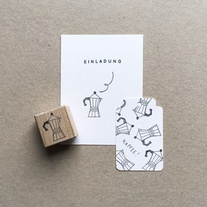 Rubber Stamp "Coffee" - hand drawn stamp with wooden base